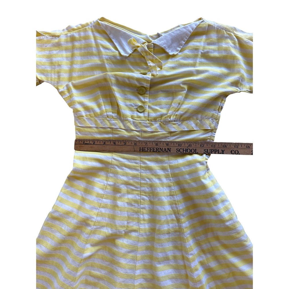 Vintage 40s 50s yellow striped Peter Pan collar dress - Picture 5 of 10